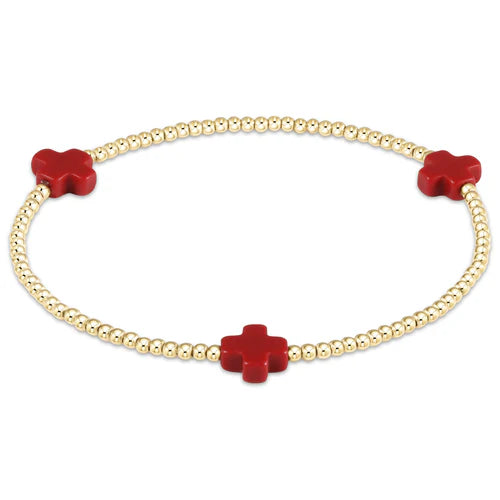 E Newton Signature Cross Gold Bracelet 2mm Red