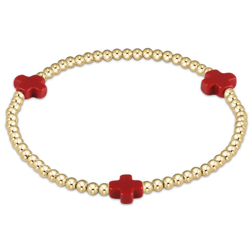 E Newton Signature Cross Gold Pattern Bracelet 3mm Red