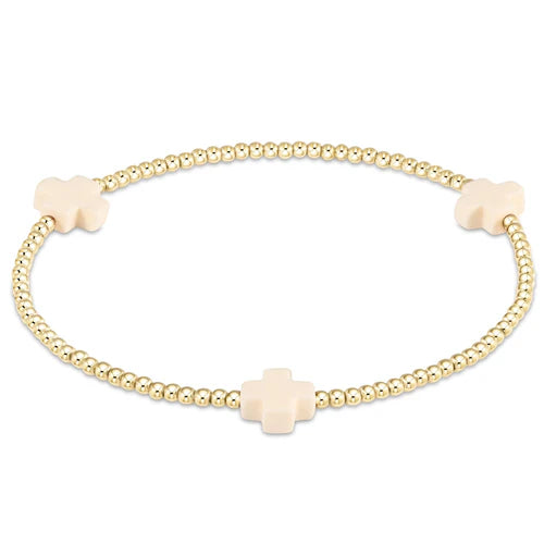 E Newton Signature Cross Gold Pattern 2mm Bracelet Off White