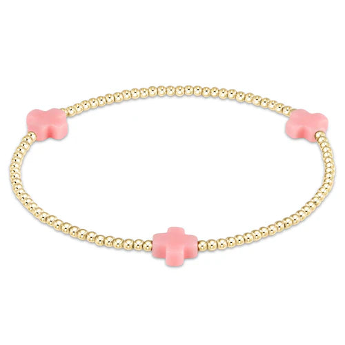 E Newton Signature Cross Gold Pattern 2mm Bracelet Pink