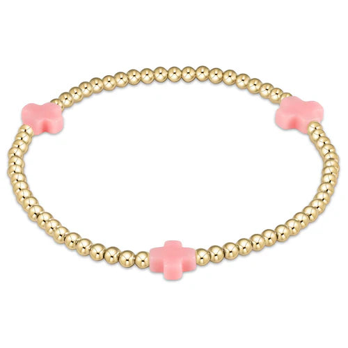 E Newton Signature Cross Gold Pattern Bracelet 3mm Pink