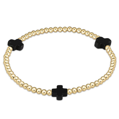 E Newton Signature Cross Gold Pattern Bracelet 3mm Onyx