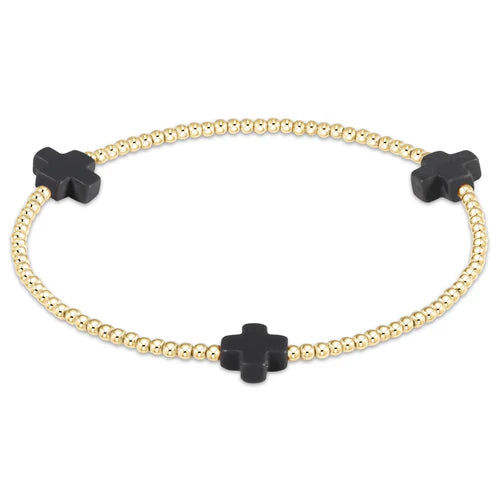 E Newton Signature Cross Gold Pattern 2mm Bracelet Onyx