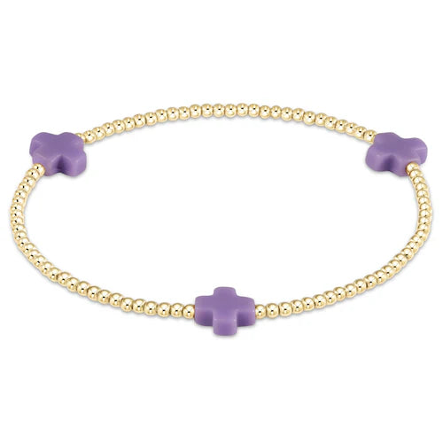 E Newton Signature Cross Pattern Gold 2mm Bracelet Purple