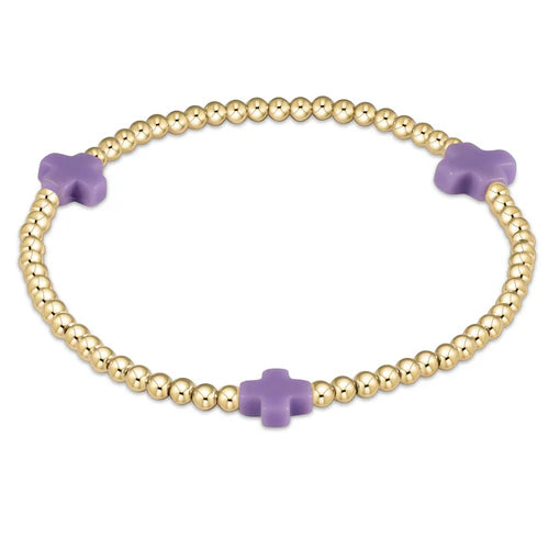 E Newton Signature Cross Gold Pattern 3mm Bracelet Purple