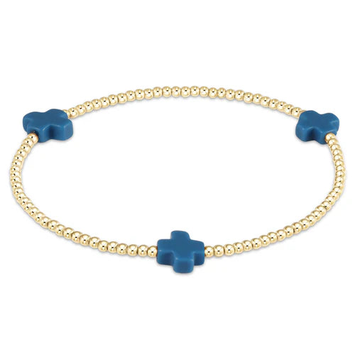 E Newton Signature Cross Gold Bracelet 2mm Cobalt