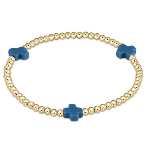 E Newton Signature Cross Gold Bracelet 3mm Cobalt