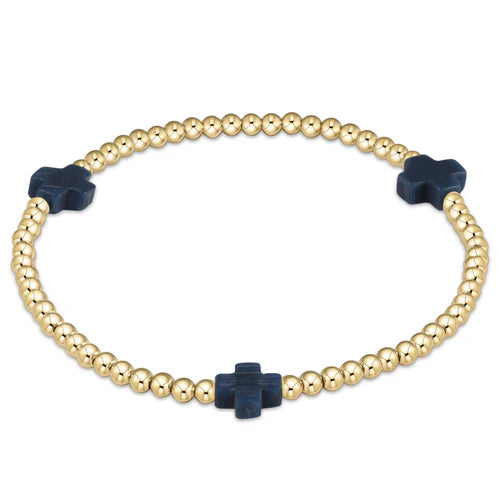 E Newton Signature Cross Gold Pattern 3mm Bracelet Navy