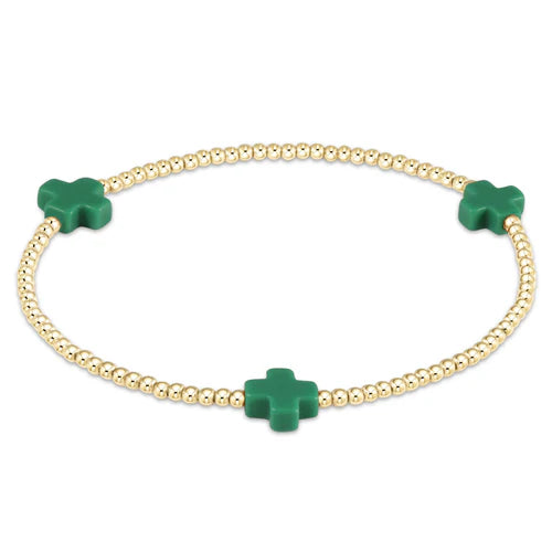 E Newton Signature Cross Gold Pattern 2mm Bracelet Emerald