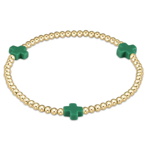 E Newton Cross Gold Pattern 3mm Bead Bracelet Emerald