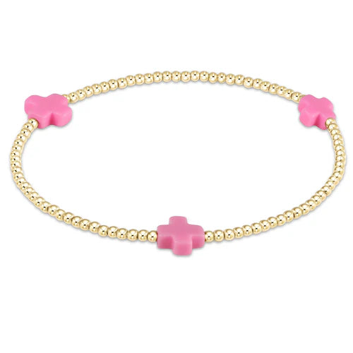 E Newton Signature Cross Gold Pattern 2mm Bracelet Bright Pink