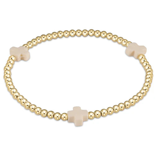 E Newton Signature Cross Gold Pattern 3mm Bracelet Off White