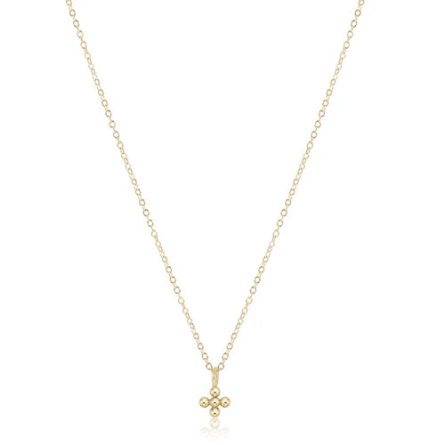 E Newton 16" Necklace Gold Classic Beaded Signature Cross Small Gold Charm