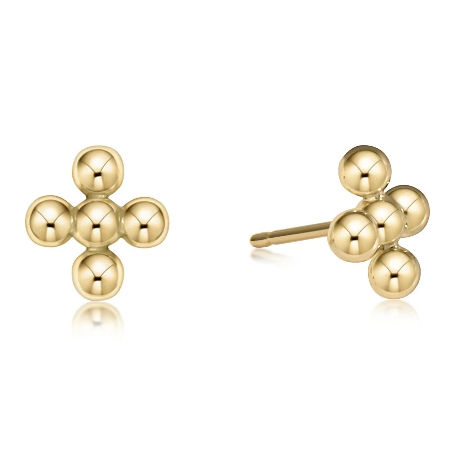 E Newton Signature Cross Beaded 4mm Gold Stud