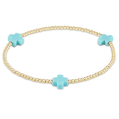 E Newton Signature Cross Gold Bracelet 2mm Turquoise