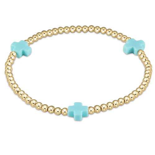 E Newton Signature Cross Gold Bracelet 3mm Turquoise