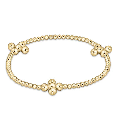 E Newton signature cross gold pattern 2.5mm bead bracelet 4mm bead gold