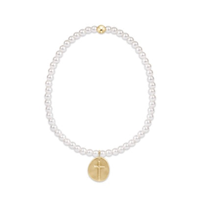 Extends Classic Pearl 3mm Inspire Small Gold Cross Bracelet