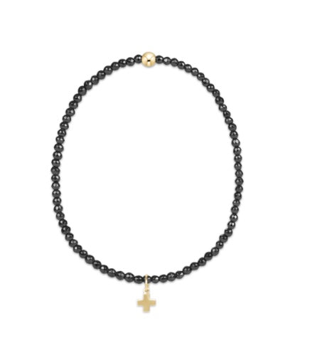E Newton Faceted Hematite 2mm Small Charm Cross Bracelet