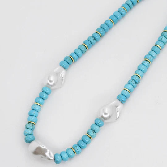 Turquoise and Pearl Gemstone Necklace