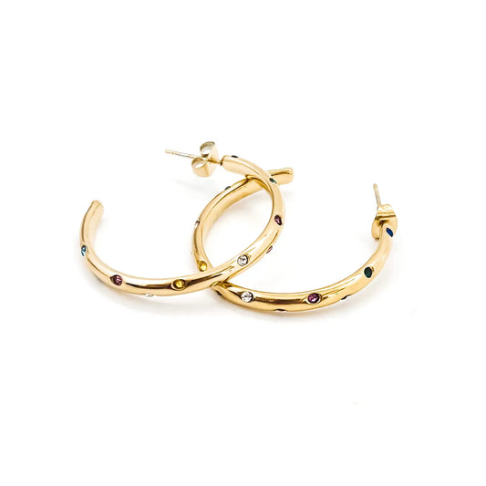 Elisha Diamond Crystal Hoop Earrings Colorful