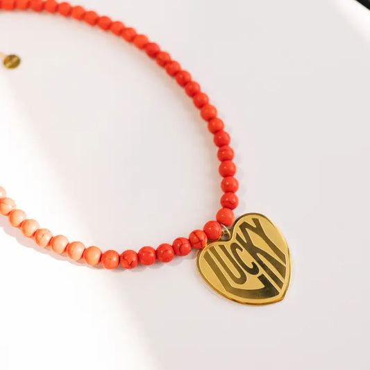 Lucky in Love Stone Necklace - Red