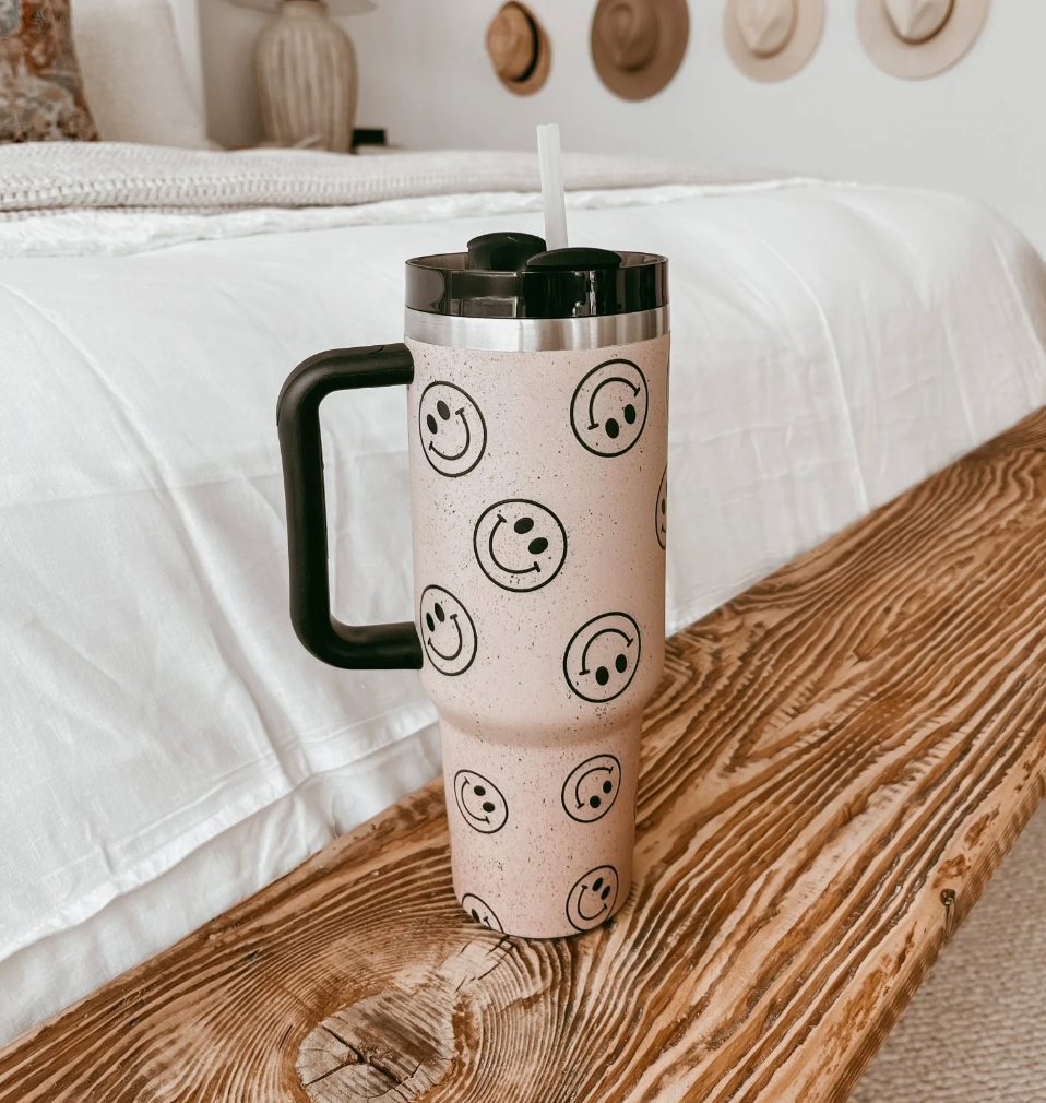 Black Smiley Tumbler, 40 oz Water Tumbler