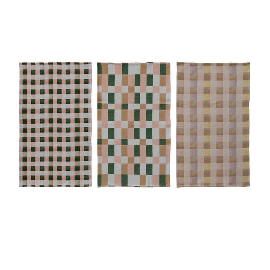Cotton Blend Waffle Weave Tea Towel with Check/Plaid Pattern