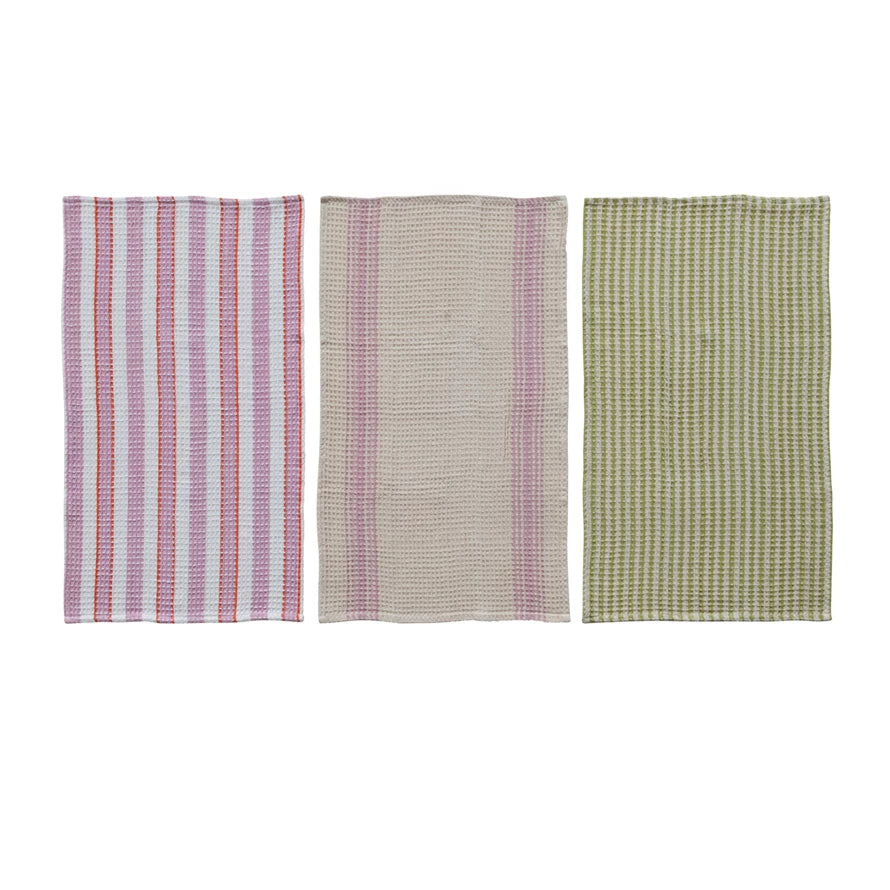 Cotton Waffle Weave Tea Towel with Stripes