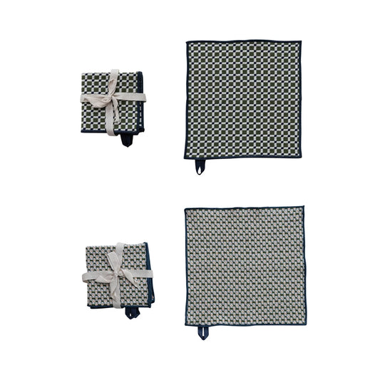 Woven Cotton Dish Cloths with Stitched Edge, Set of 3 Tied with Cotton Tape