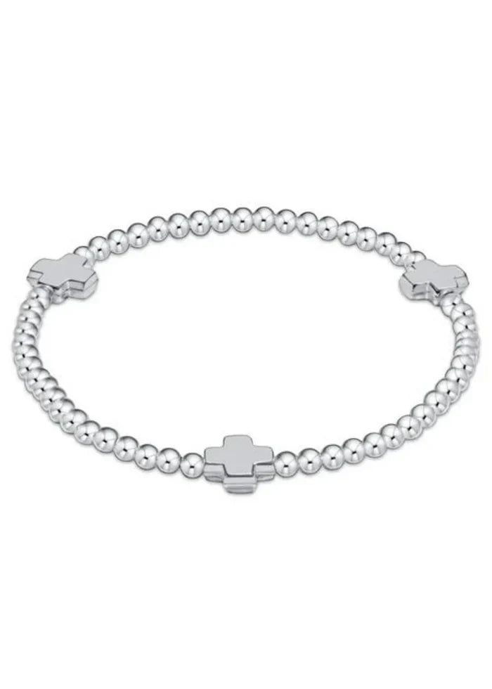 E Newton Signature Cross Sterling Pattern 3mm Bead Bracelet