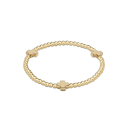 E Newton Signature Gold Cross 3mm Bead Bracelet