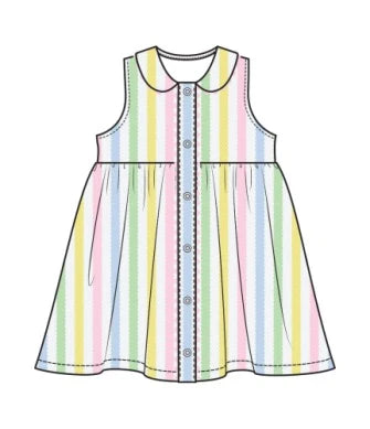 Angel Dear Ric Rac Stripe The Jill- Peter Pan Button Front Dress W/ Ric Rac Trim