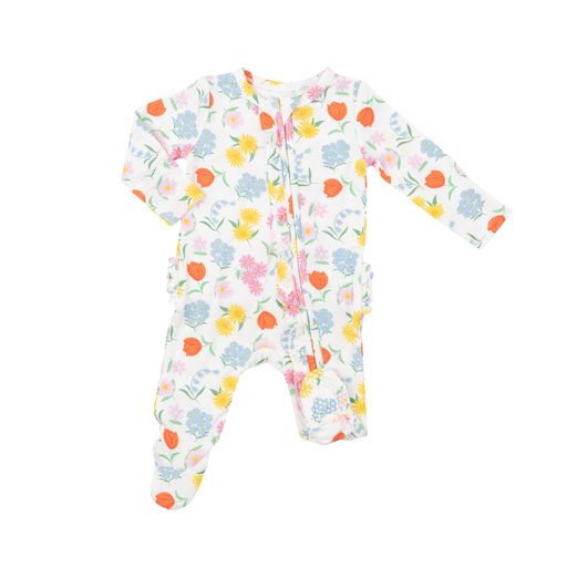 Angel Dear Freshly Picked Floral 2 Way Ruffle Zipper Footie