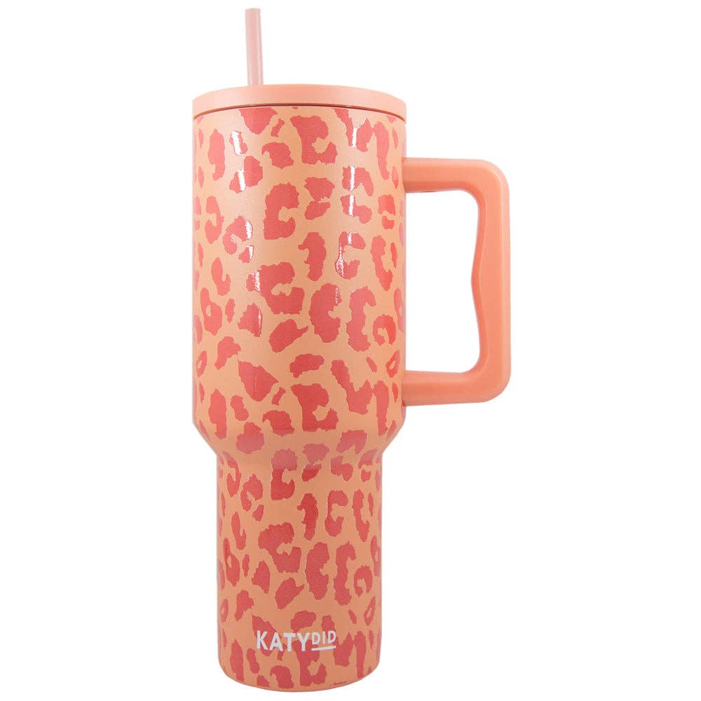 Modern Orange Leopard 38 Oz Tumbler Cup w/ Handle: Orange