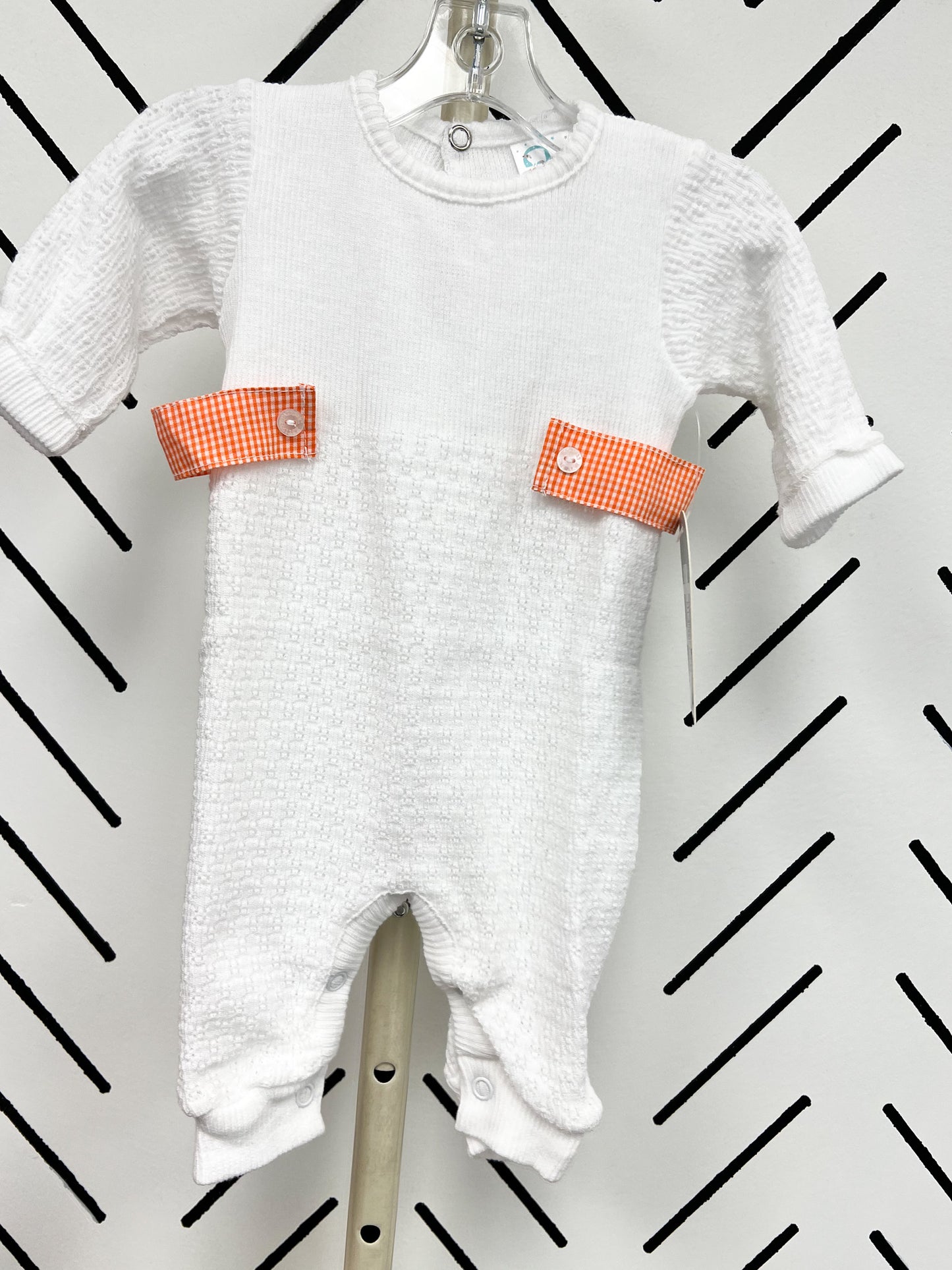 Paty Romper with Orange Gingham Tabs