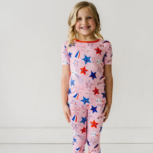 Little Sleepies Pink Stars and Stripes 2 Piece Pajama Set